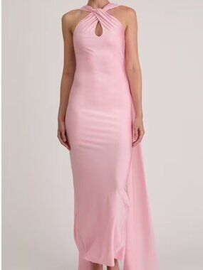 Lulu's Aurora Sateen Scarf Halter Criss Cross Front A-Line Maxi Dress